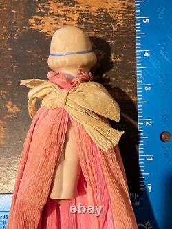 OLD GERMAN Christmas Toy Bisque Doll Crepe Paper Dress Pinecone Box BIG 11 RARE