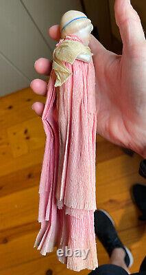 OLD GERMAN Christmas Toy Bisque Doll Crepe Paper Dress Pinecone Box BIG 11 RARE