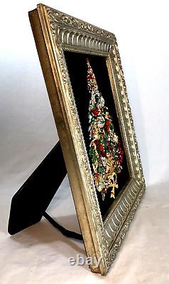 OOAK FRAMED VTG JEWELRY ART COLLAGE Christmas Tree 11 x 13 SPECTACULAR