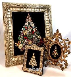 OOAK FRAMED VTG JEWELRY ART COLLAGE Christmas Tree 11 x 13 SPECTACULAR