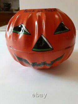 Old Vintage Halloween Tin Lithographed Jack O Lantern US Metal Toy Mfg Co 1950's