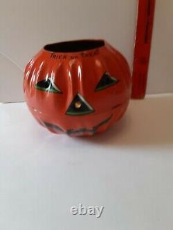 Old Vintage Halloween Tin Lithographed Jack O Lantern US Metal Toy Mfg Co 1950's