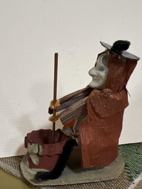Old Vintage Halloween Witch With Composition Face Candy Container Occupied Japan