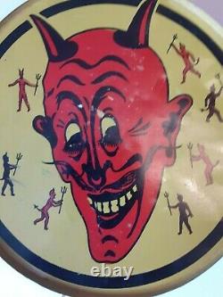Old Vintage Tin Metal Halloween Tambourine Noisemaker Devil Demon Kirchhof 1930s