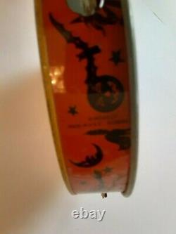 Old Vintage Tin Metal Halloween Tambourine Noisemaker Devil Demon Kirchhof 1930s