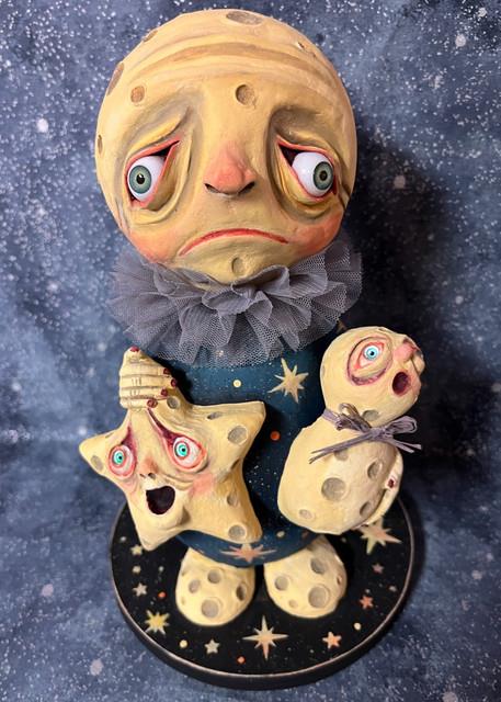 Ooak Halloween Paper Mache Paper Clay Moon Mamma #63, Jenny Salsini