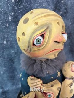 Ooak Halloween Paper Mache Paper Clay Moon mamma #63, Jenny Salsini Ooak Halloween Paper Mache Paper Clay Moon mamma #63, Jenny Salsini