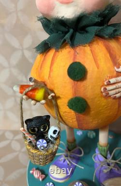 Ooak Paper Mache Halloween Baby in Pumpkin Costume #57 Jenny Salsini