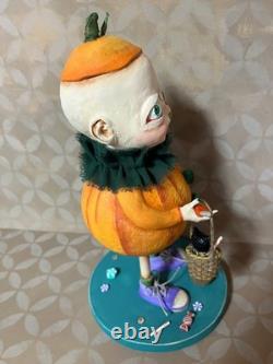 Ooak Paper Mache Halloween Baby in Pumpkin Costume #57 Jenny Salsini