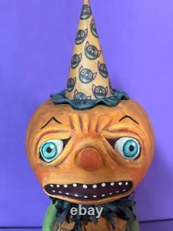 Ooak Paper Mache Vintage Look Halloween Pumpkin/kitties #21, Jenny Salsini