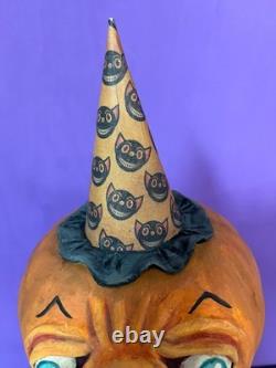 Ooak Paper Mache Vintage Look Halloween Pumpkin/kitties #21, Jenny Salsini