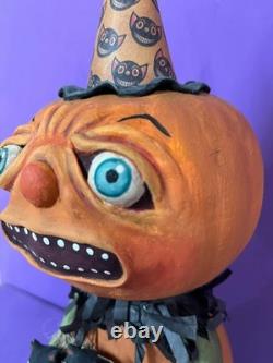 Ooak Paper Mache Vintage Look Halloween Pumpkin/kitties #21, Jenny Salsini