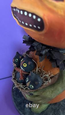 Ooak Paper Mache Vintage Look Halloween Pumpkin/kitties #21, Jenny Salsini