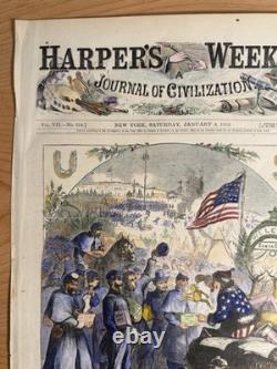 Original 1863 Thomas Nast Harper's Weekly Santa Claus In Camp Christmas Cover