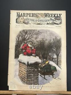 Original 1874 Thomas Nast Harper's Weekly Hand-colored Santa Christmas Cover