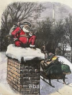 Original 1874 Thomas Nast Harper's Weekly Hand-colored Santa Christmas Cover