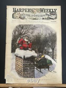 Original 1874 Thomas Nast Harper's Weekly Hand-colored Santa Christmas Cover