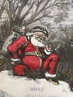 Original 1874 Thomas Nast Harper's Weekly Hand-colored Santa Christmas Cover