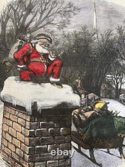Original 1874 Thomas Nast Harper's Weekly Hand-colored Santa Christmas Cover