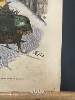 Original 1874 Thomas Nast Harper's Weekly Hand-colored Santa Christmas Cover