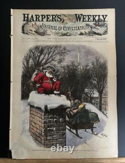 Original 1874 Thomas Nast Harper's Weekly Hand-colored Santa Christmas Cover