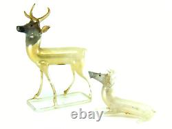 PAIR Antique 20's Bimini German Blown MERCURY Glass DEER STAG 2 Ornaments