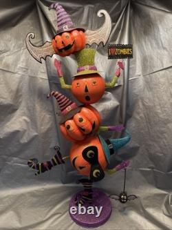 PIER 1 One VTG PUMPKIN I LOVE ZOMBIES STACK TOWER Glitter Decor 25 RARE VGUC