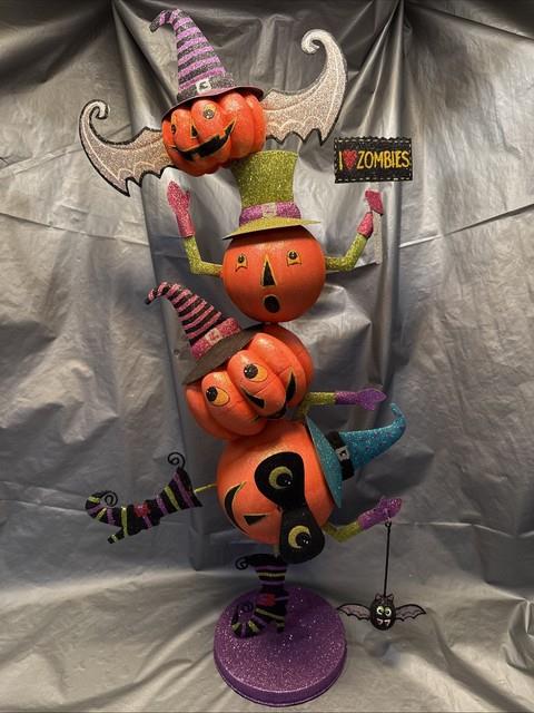 Pier 1 One Vtg Pumpkin I Love Zombies Stack Tower Glitter Decor 25 Rare Vguc