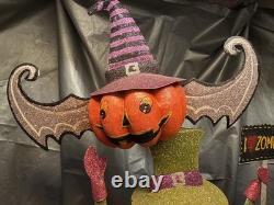 PIER 1 One VTG PUMPKIN I LOVE ZOMBIES STACK TOWER Glitter Decor 25 RARE VGUC
