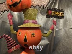 PIER 1 One VTG PUMPKIN I LOVE ZOMBIES STACK TOWER Glitter Decor 25 RARE VGUC