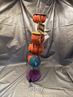 PIER 1 One VTG PUMPKIN I LOVE ZOMBIES STACK TOWER Glitter Decor 25 RARE VGUC