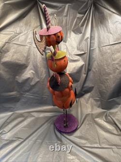 PIER 1 One VTG PUMPKIN I LOVE ZOMBIES STACK TOWER Glitter Decor 25 RARE VGUC