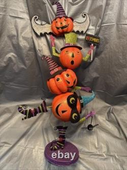 PIER 1 One VTG PUMPKIN I LOVE ZOMBIES STACK TOWER Glitter Decor 25 RARE VGUC
