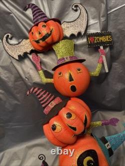PIER 1 One VTG PUMPKIN I LOVE ZOMBIES STACK TOWER Glitter Decor 25 RARE VGUC