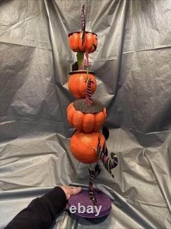 PIER 1 One VTG PUMPKIN I LOVE ZOMBIES STACK TOWER Glitter Decor 25 RARE VGUC