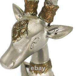 Pair Of Large Vintage Pewter Reindeer Christmas Traditional Holiday Decor