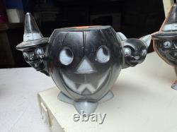 Pair VTG Rosbro Rosen Halloween black witch cat pumpkin candy holder