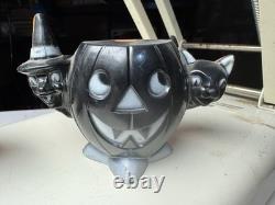 Pair VTG Rosbro Rosen Halloween black witch cat pumpkin candy holder
