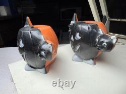 Pair VTG Rosbro Rosen Halloween black witch cat pumpkin candy holder
