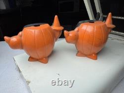 Pair VTG Rosbro Rosen Halloween black witch cat pumpkin candy holder