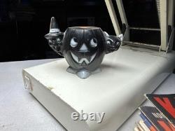 Pair VTG Rosbro Rosen Halloween black witch cat pumpkin candy holder