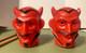 Pair Vintage 1950's Halloween Devil Blow Mold Head For Lamp 4.5 Inches Tall