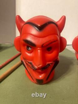 Pair Vintage 1950's Halloween Devil Blow Mold Head For Lamp 4.5 Inches Tall