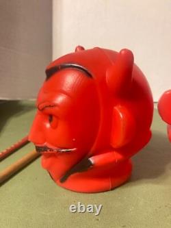 Pair Vintage 1950's Halloween Devil Blow Mold Head For Lamp 4.5 Inches Tall