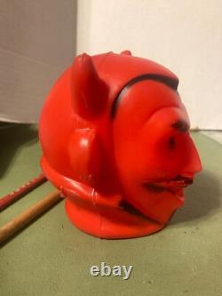 Pair Vintage 1950's Halloween Devil Blow Mold Head For Lamp 4.5 Inches Tall