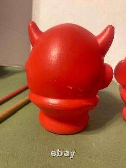 Pair Vintage 1950's Halloween Devil Blow Mold Head For Lamp 4.5 Inches Tall