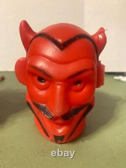 Pair Vintage 1950's Halloween Devil Blow Mold Head For Lamp 4.5 Inches Tall