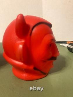 Pair Vintage 1950's Halloween Devil Blow Mold Head For Lamp 4.5 Inches Tall
