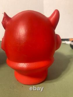Pair Vintage 1950's Halloween Devil Blow Mold Head For Lamp 4.5 Inches Tall