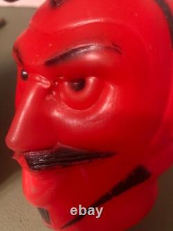 Pair Vintage 1950's Halloween Devil Blow Mold Head For Lamp 4.5 Inches Tall